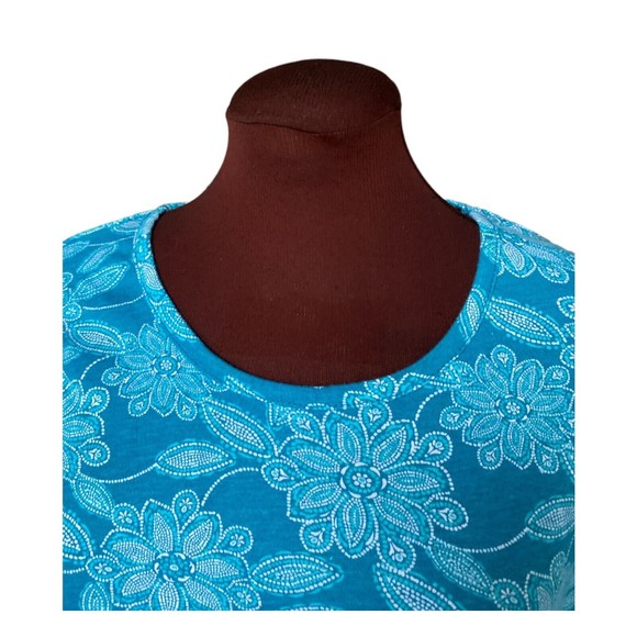 Boca Bay Womens Blue Floral Round Neck Short Sleeve Top Size Medium - Picture 8 of 9